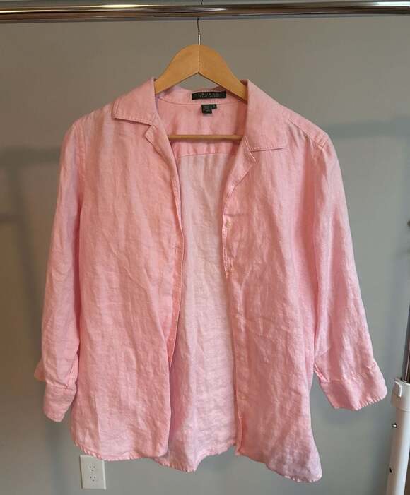 Lauren Ralph Lauren Tops - Lauren Ralph Lauren Women's Pink 100% Linen Long Sleeve Button-Up Shirt